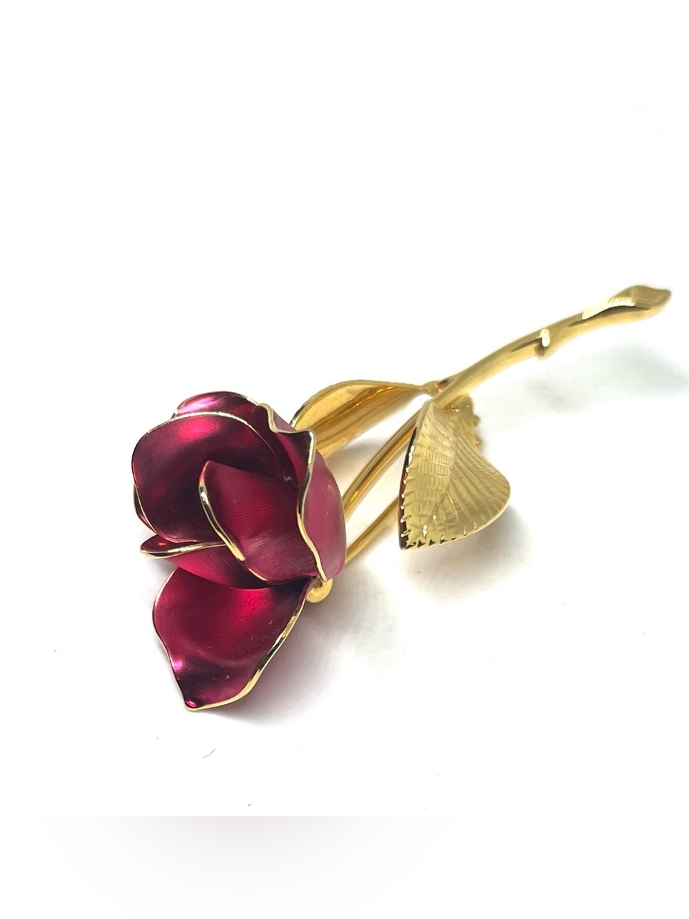 Vintage Cerritos Gold-Plated Red Rose Brooch -